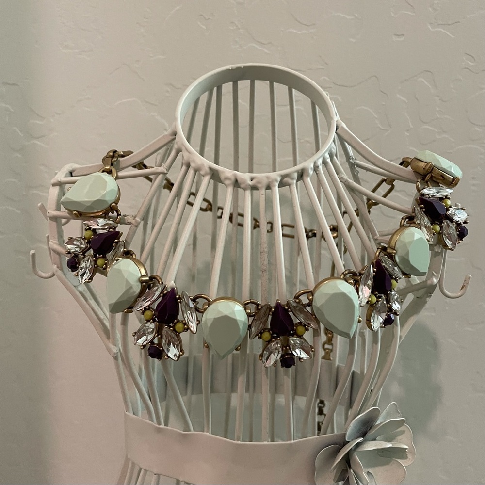 JCrew statement necklace with mint and purple accent jewels